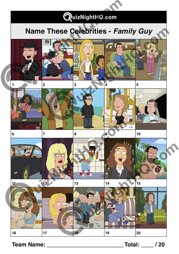 animated celebrities family guy picture trivia round