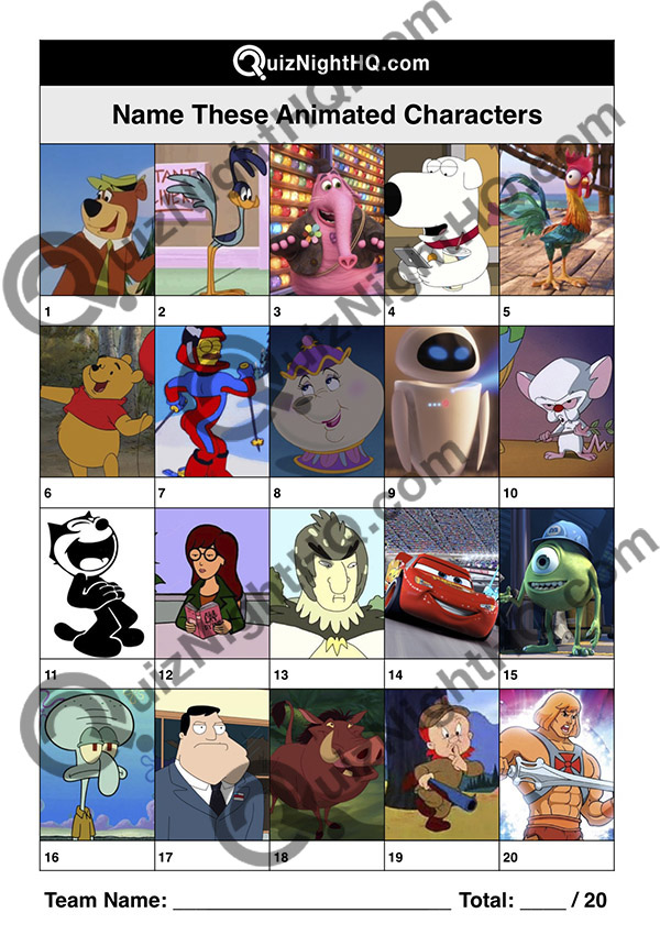 animated character famous faces trivia picture round