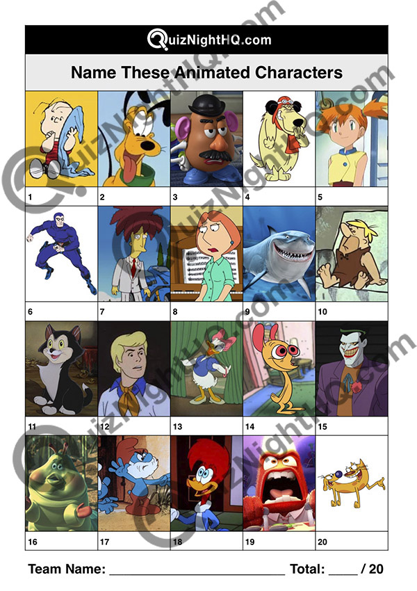 animated cartoon characters quiz round