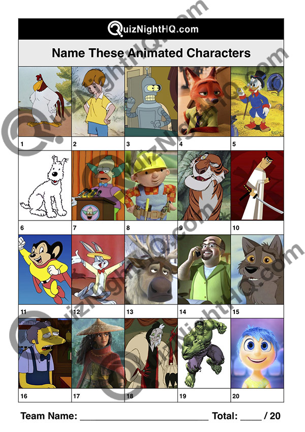 animated cartoon characters trivia quiz round
