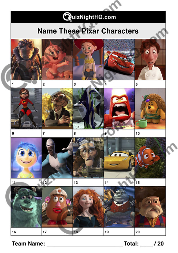 disney pixar characters picture trivia round