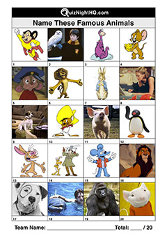 Trivia Picture Round Famous Animals