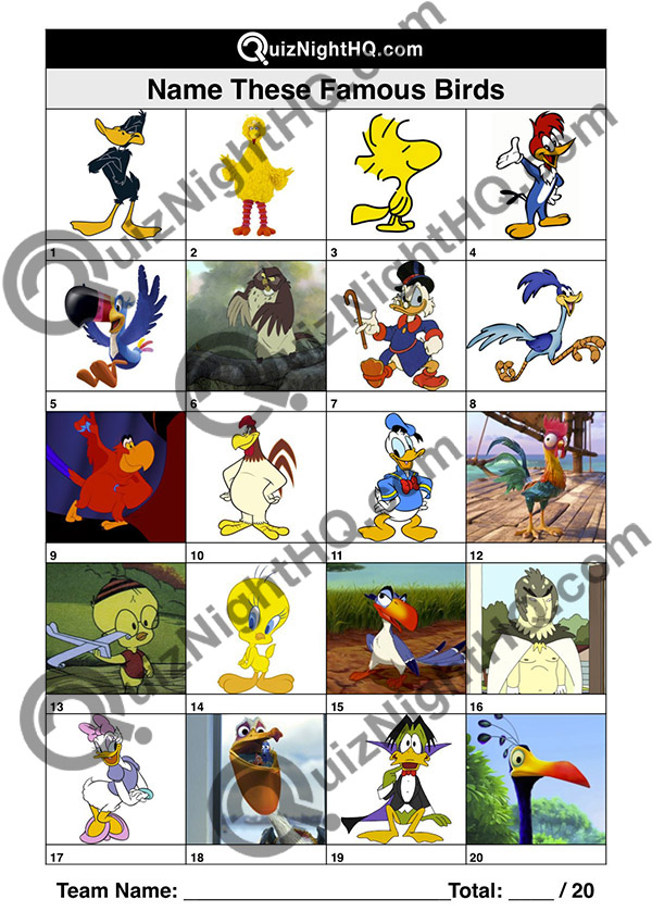 Picture Trivia round Cartoon Famous Birds