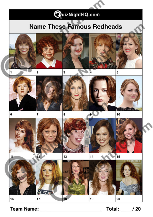 famous faces picture trivia redhead hair women