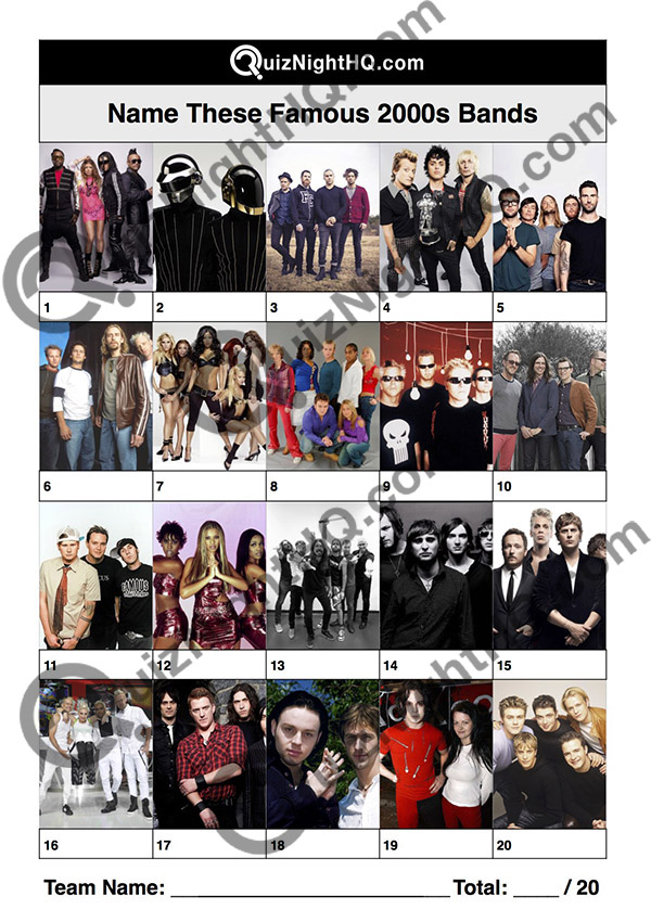 famous musicians bands 2000 naughties artist music trivia picture round