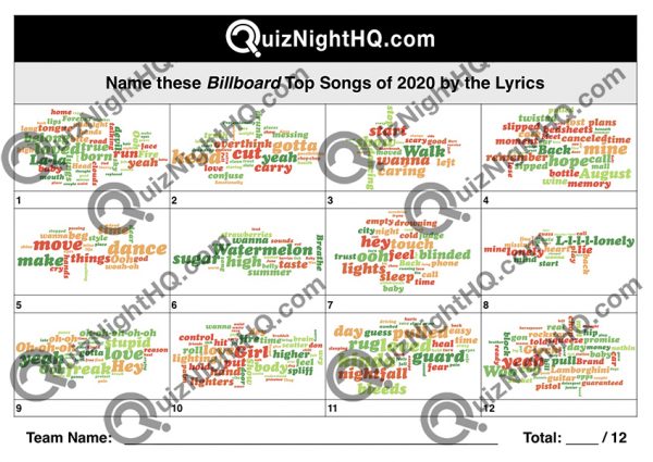 music lyrics top billboard songs 2020 trivia quiz round