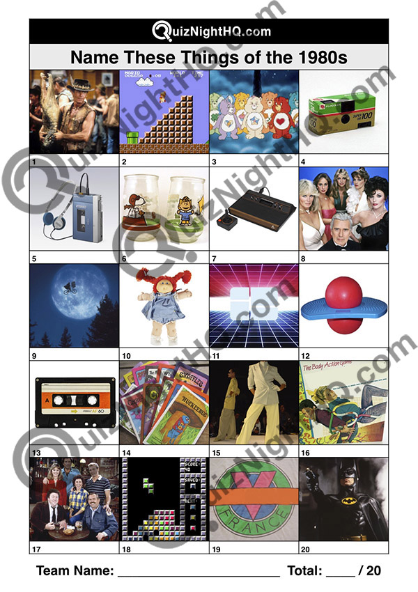 1980s decade things toys items favourite trivia picture quiz round