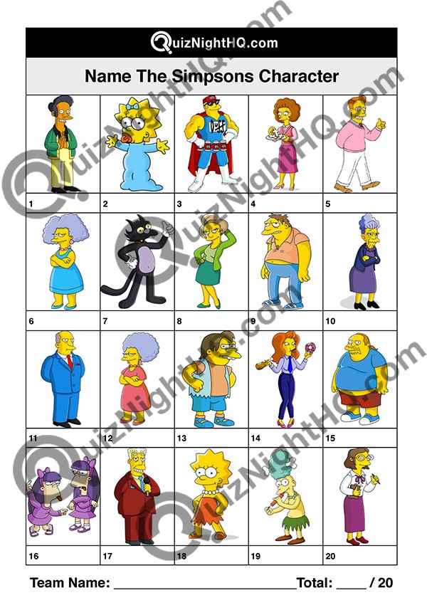 Simpsons Characters 001 Questions